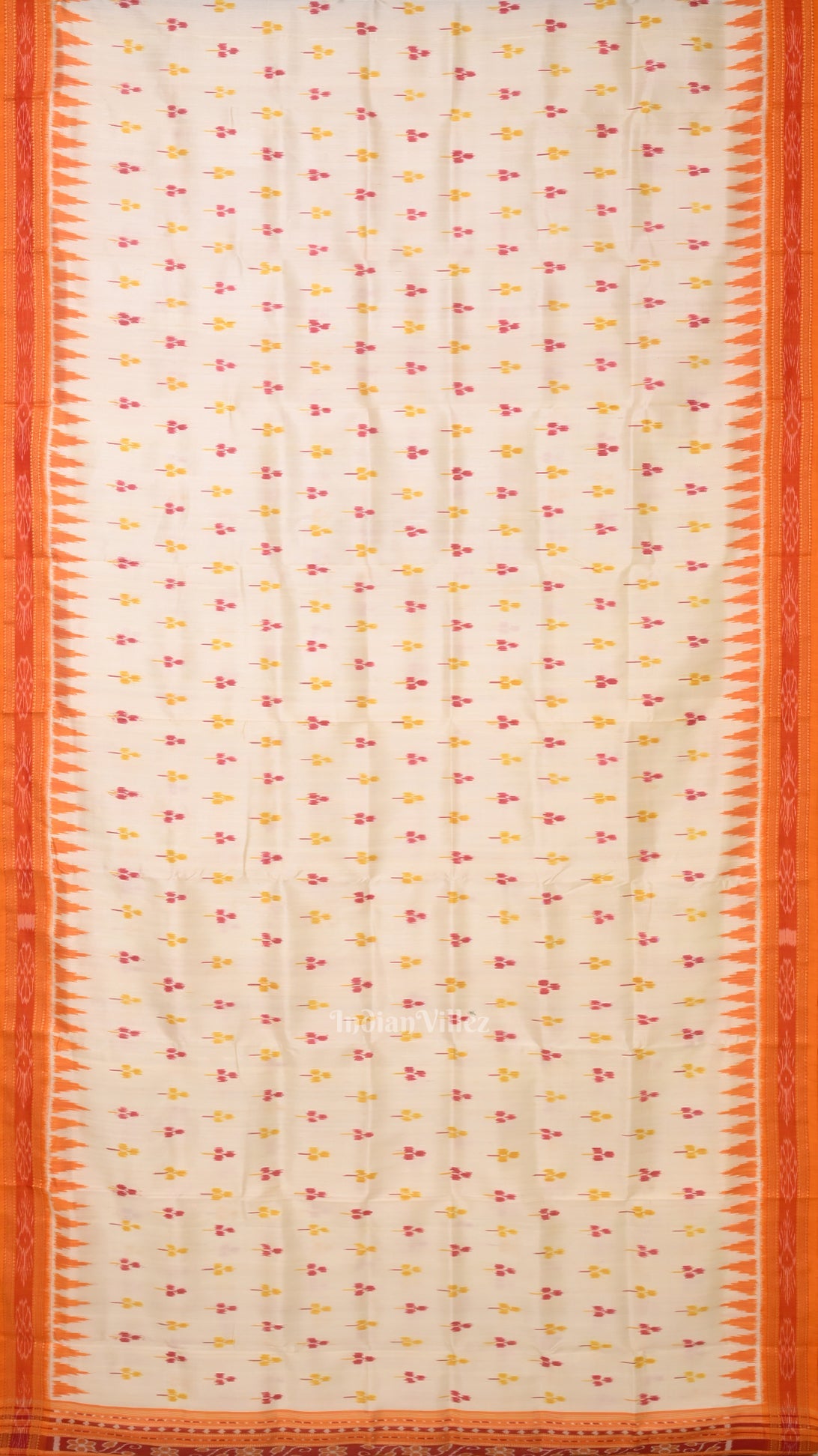 White Orange Yellow Odisha Ikat Khandua Silk Saree
