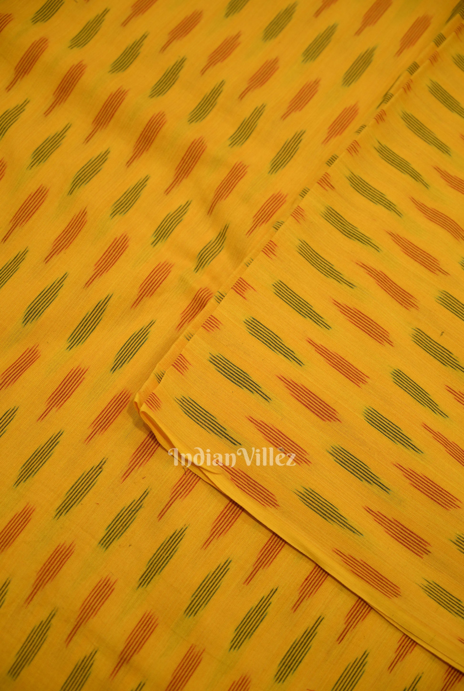 Deep Yellow Pochampally Ikat Cotton Fabric