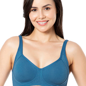 Cool Contour Solid Non Padded Non-Wired Super Support Bra - Blue Sapphire
