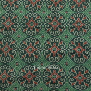 Green Flower Motif Sambalpuri Ikat Cotton Fabric