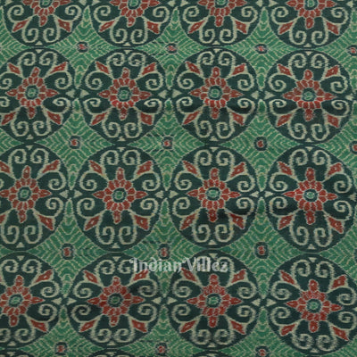 Green Flower Motif Sambalpuri Ikat Cotton Fabric