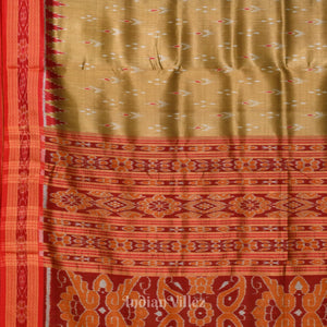 Khaki Red Mayur Chandrika Khandua Silk Saree