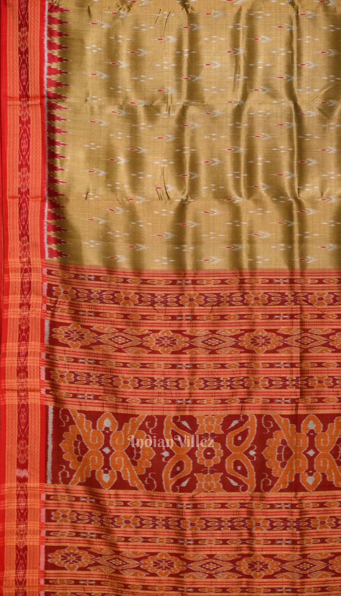 Khaki Red Mayur Chandrika Khandua Silk Saree