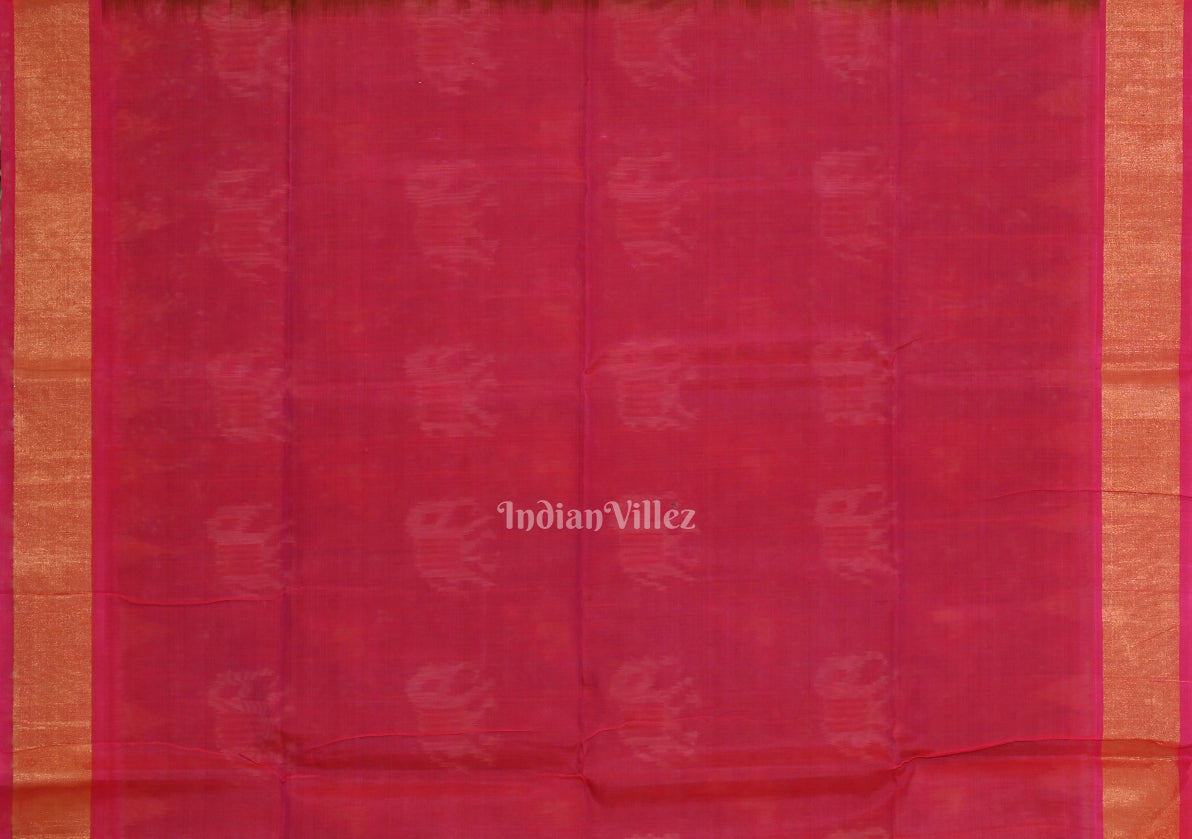 Green Pink Pochampally Ikat (Silk & Cotton) Sico Saree with Zari Border