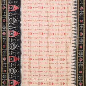 White Black Tribal Jhoti Theme Odisha Ikat Khandua Silk Saree