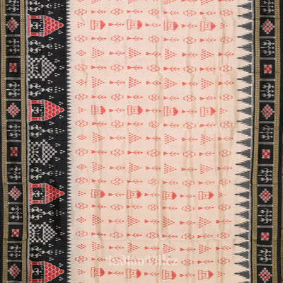 White Black Tribal Jhoti Theme Odisha Ikat Khandua Silk Saree