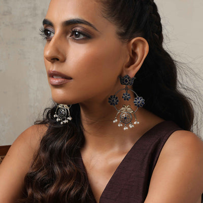 trueBrowns Silver Tone  Chandbali Earrings
