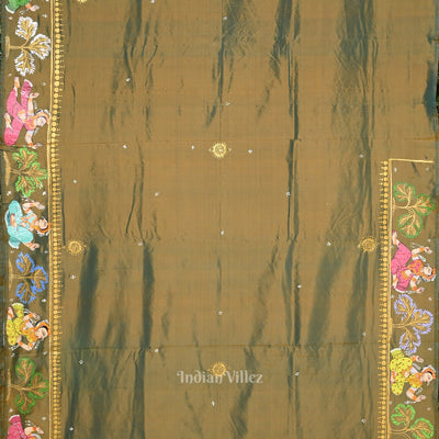 Mehendi Green Dual Tone Kandarapa Boita Pattachitra Saree