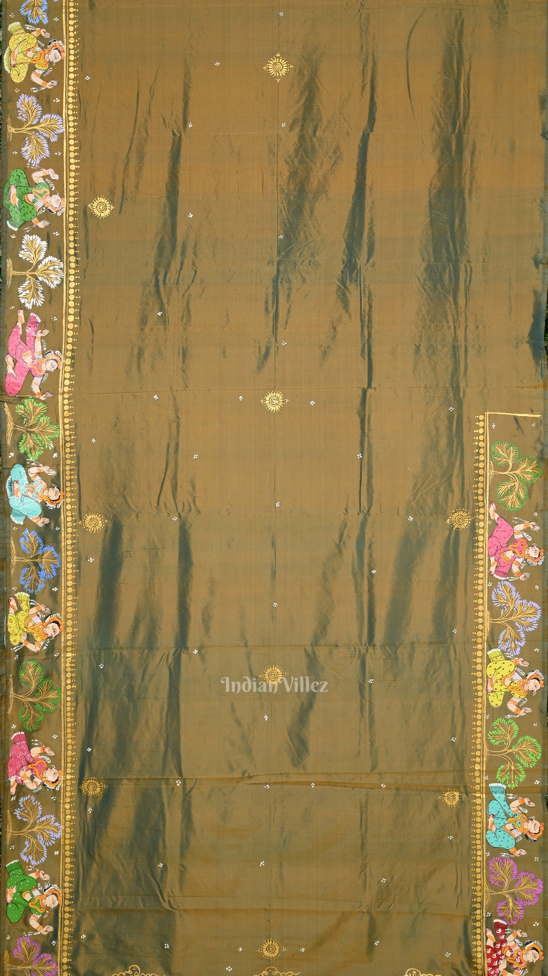 Mehendi Green Dual Tone Kandarapa Boita Pattachitra Saree