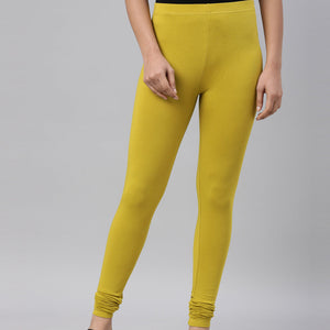 Women Parrot Green Cotton Churidar Leggings