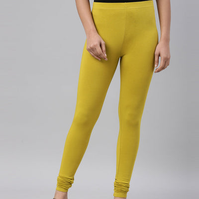 Women Parrot Green Cotton Churidar Leggings