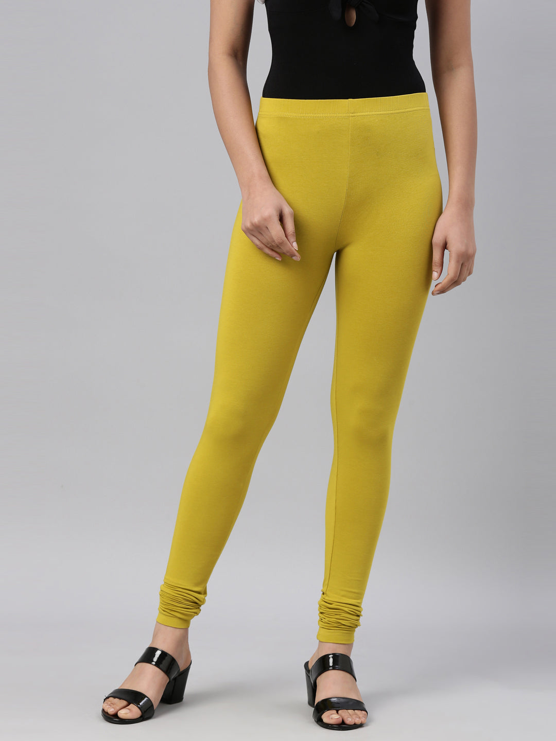 Women Parrot Green Cotton Churidar Leggings