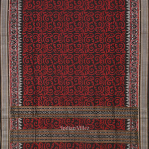 Black Maroon Floral Theme Sambalpuri Ikat Cotton Saree