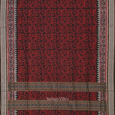 Black Maroon Floral Theme Sambalpuri Ikat Cotton Saree