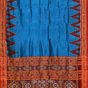 Sky Blue Red Butta Theme Odisha Handloom Khandua Silk Saree