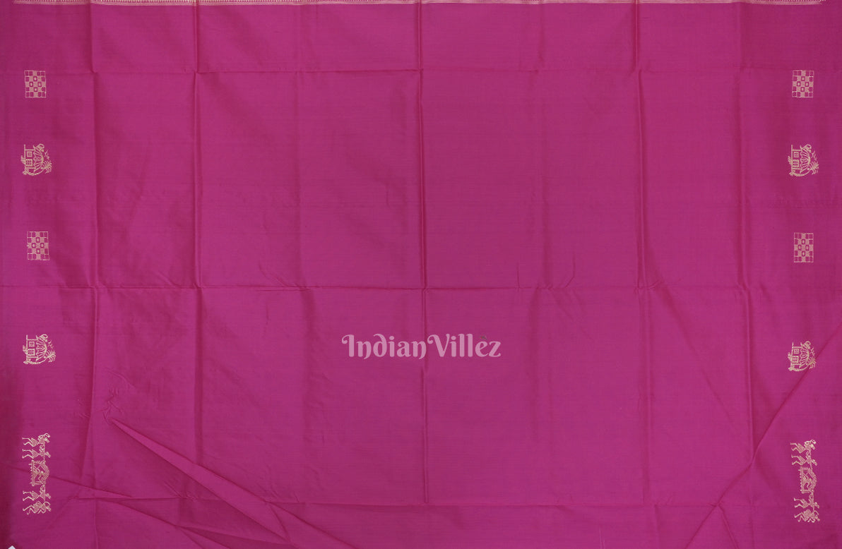 Pink Red Single Butta Contemporary Bomkai Silk Saree