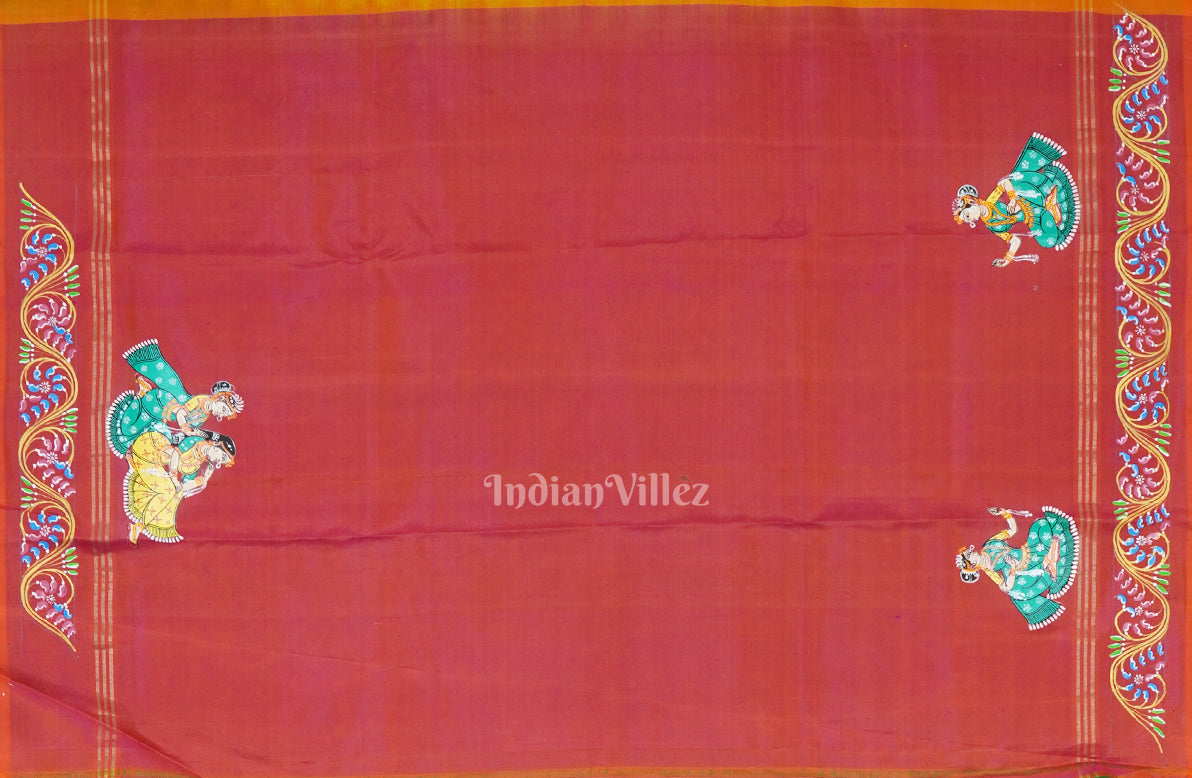 Golden Yellow Radha Krishna Village Theme Pattachitra Saree