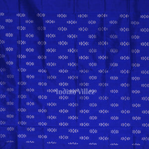 Royal Blue Silver Rose Theme Sambalpuri Silk Saree