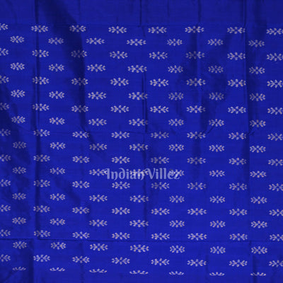 Royal Blue Silver Rose Theme Sambalpuri Silk Saree