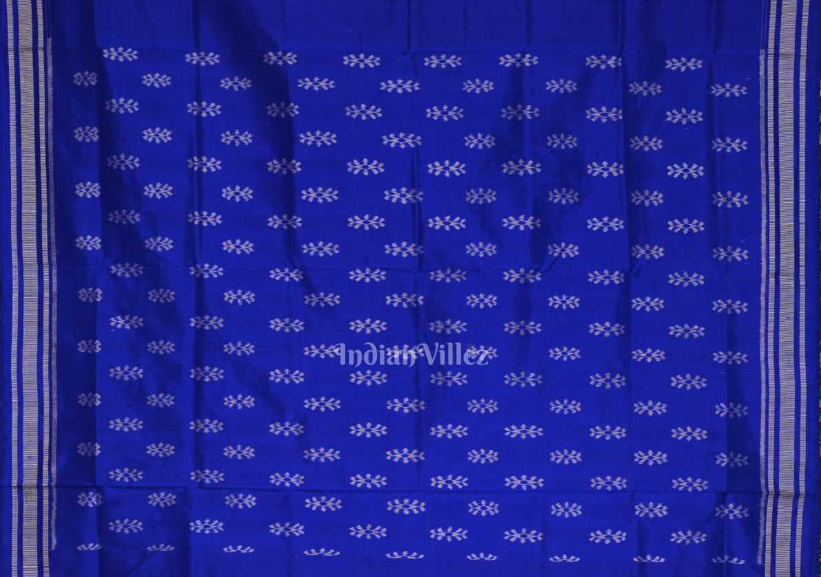 Royal Blue Silver Rose Theme Sambalpuri Silk Saree