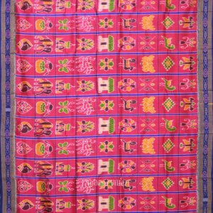 Rani Pink Blue Nabakothi Odisha Ikat Khandua Silk Saree