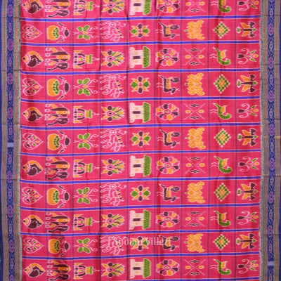 Rani Pink Blue Nabakothi Odisha Ikat Khandua Silk Saree