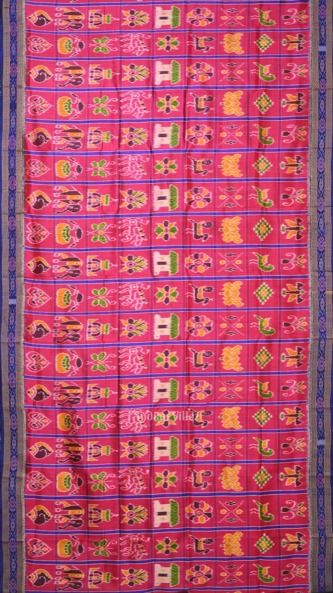 Rani Pink Blue Nabakothi Odisha Ikat Khandua Silk Saree