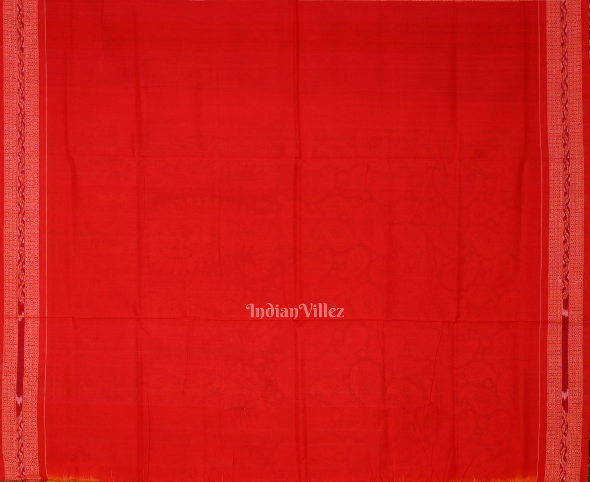 Mehendi Green Red Sambalpuri Pure Cotton Saree