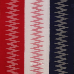 White Red  Blue Maniabandha Cotton Saree