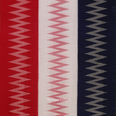 White Red  Blue Maniabandha Cotton Saree