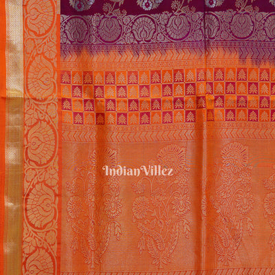 Maroon Orange Pure Kanjivaram Soft Silk Saree
