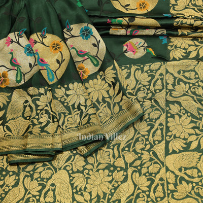 Leaf Green Tussar Khaddi Georgette Banarasi Saree