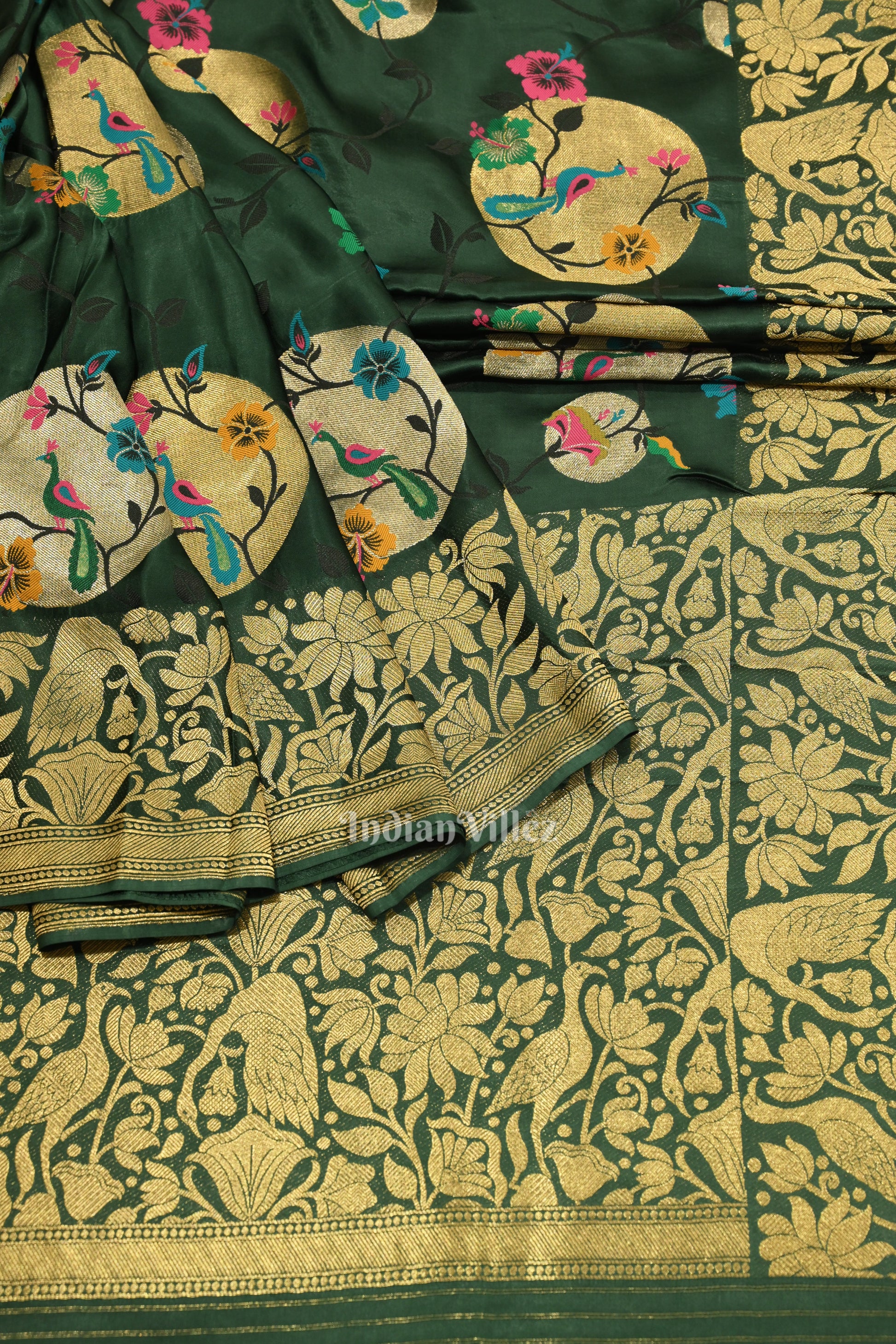 Leaf Green Tussar Khaddi Georgette Banarasi Saree