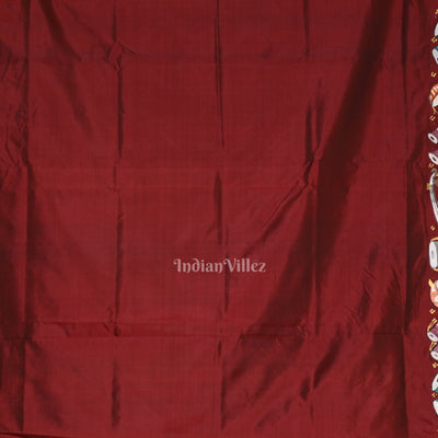 Maroon Sitar Instrument Pattachitra Silk Saree