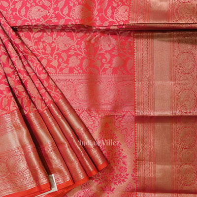 Hot Pink  pure authentic Kanjivaram Silk Saree with  Zari Brocade