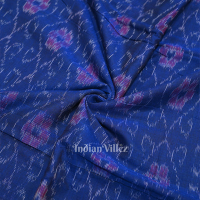 Royal Blue Flower Design Sambalpuri Odisha Ikat Cotton Fabric