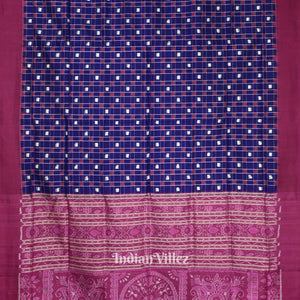 Blue Box Design Contemporary Sambalpuri Ikat Silk Saree
