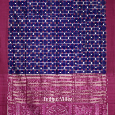 Blue Box Design Contemporary Sambalpuri Ikat Silk Saree