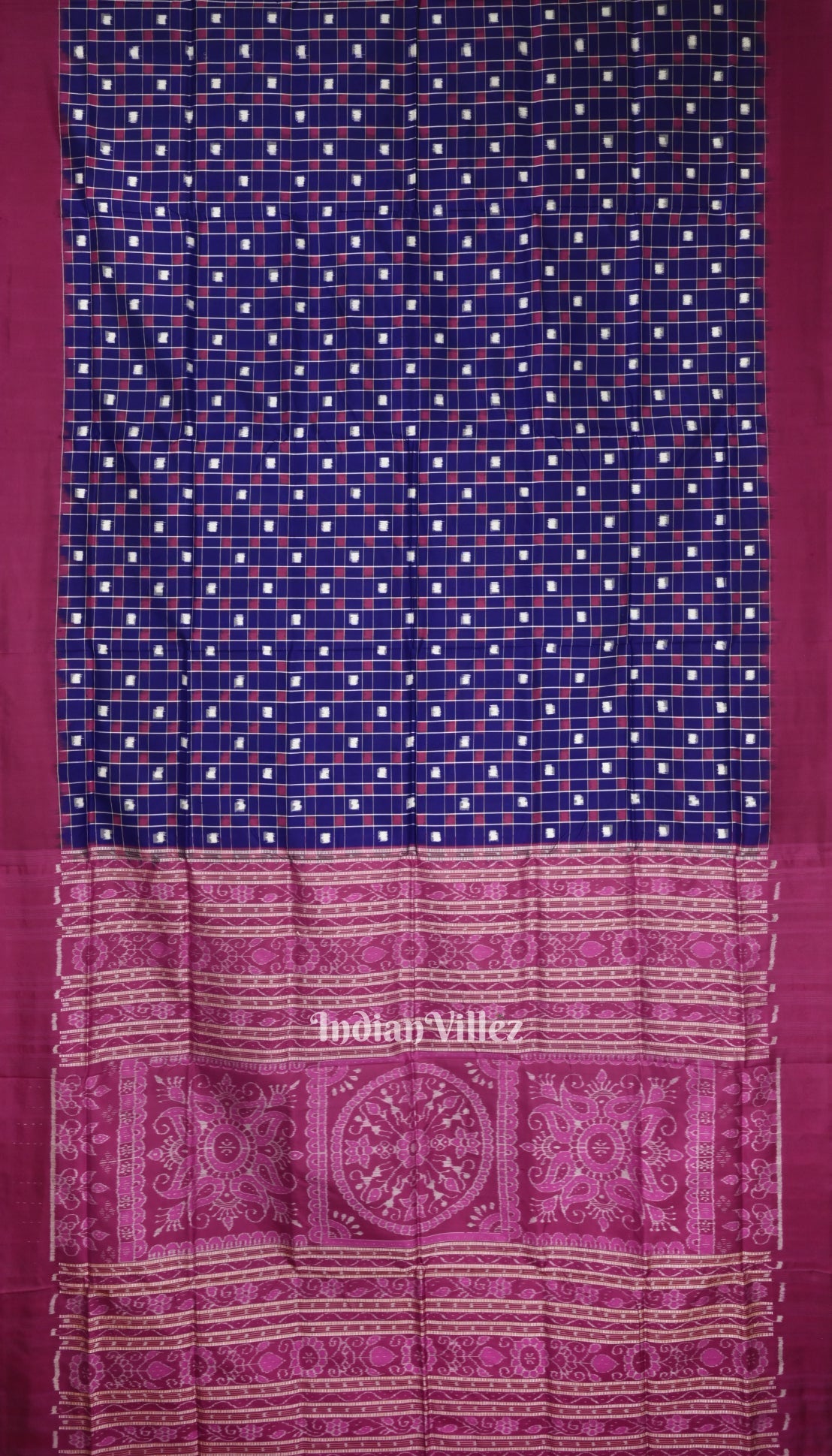 Blue Box Design Contemporary Sambalpuri Ikat Silk Saree