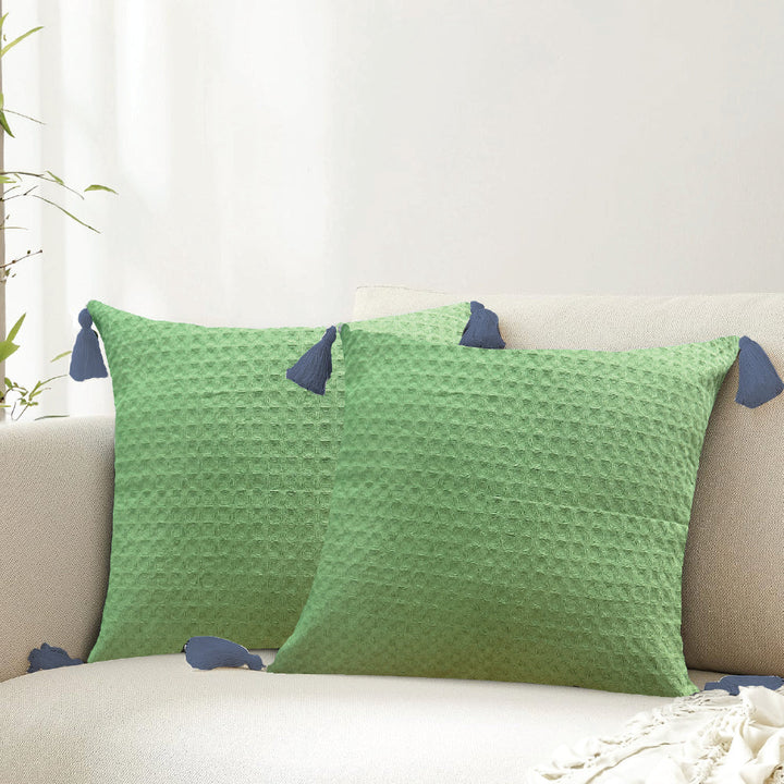 Waffle Cotton Cushion Cover, for Sofa, Bedroom, Living Room - Set of 2 - Waffle Sage Green