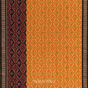 Orange with Black Odisha Ikat Sambalpuri Pure Cotton Saree