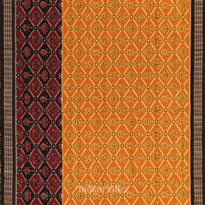 Orange with Black Odisha Ikat Sambalpuri Pure Cotton Saree
