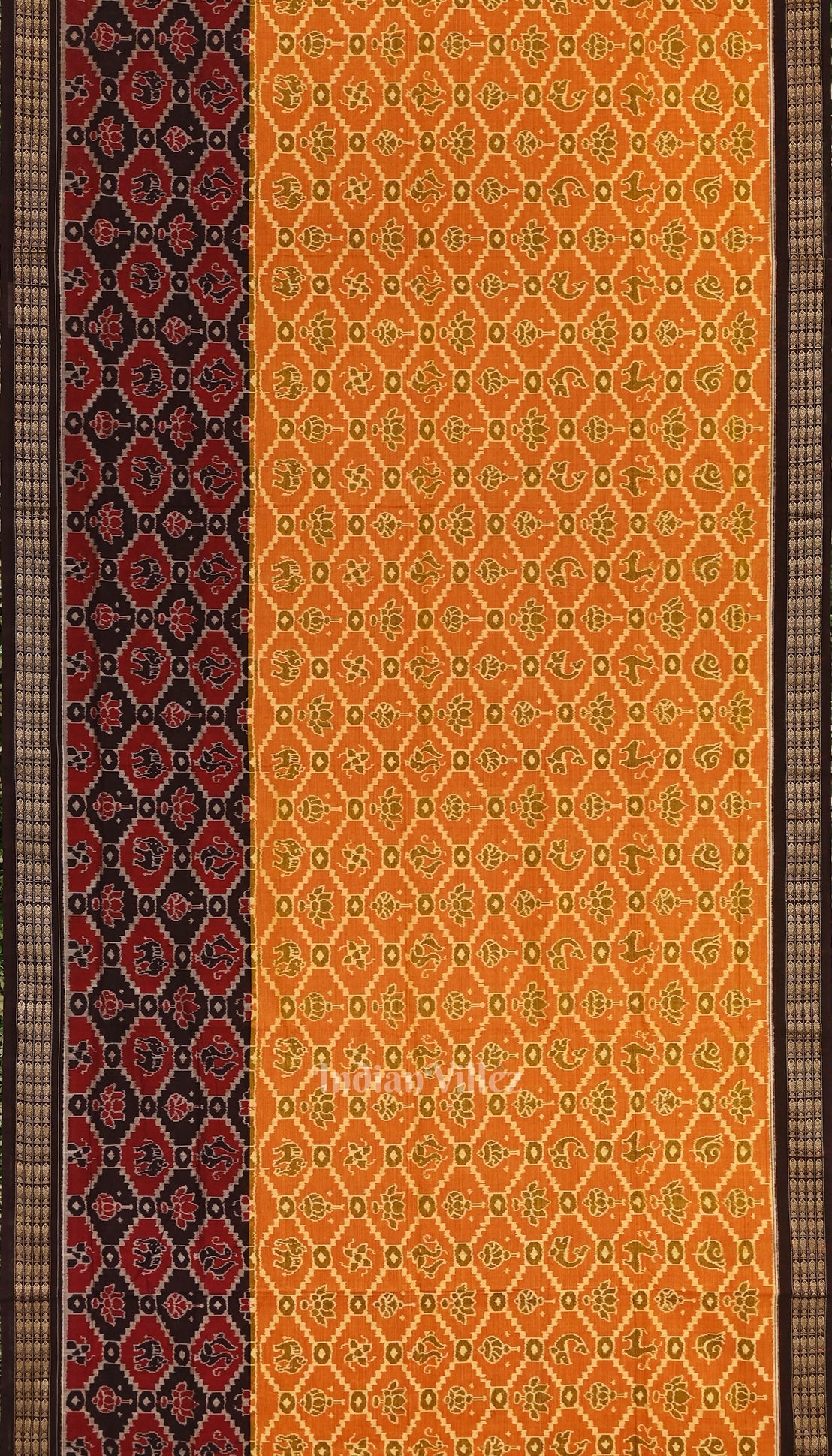Orange with Black Odisha Ikat Sambalpuri Pure Cotton Saree
