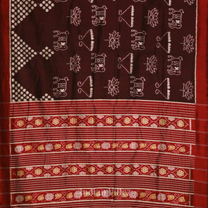 Coffee with Red Lotus Theme Contemporary Designer Silk Saree