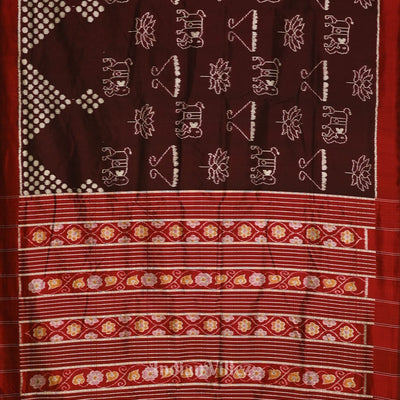 Coffee with Red Lotus Theme Contemporary Designer Silk Saree