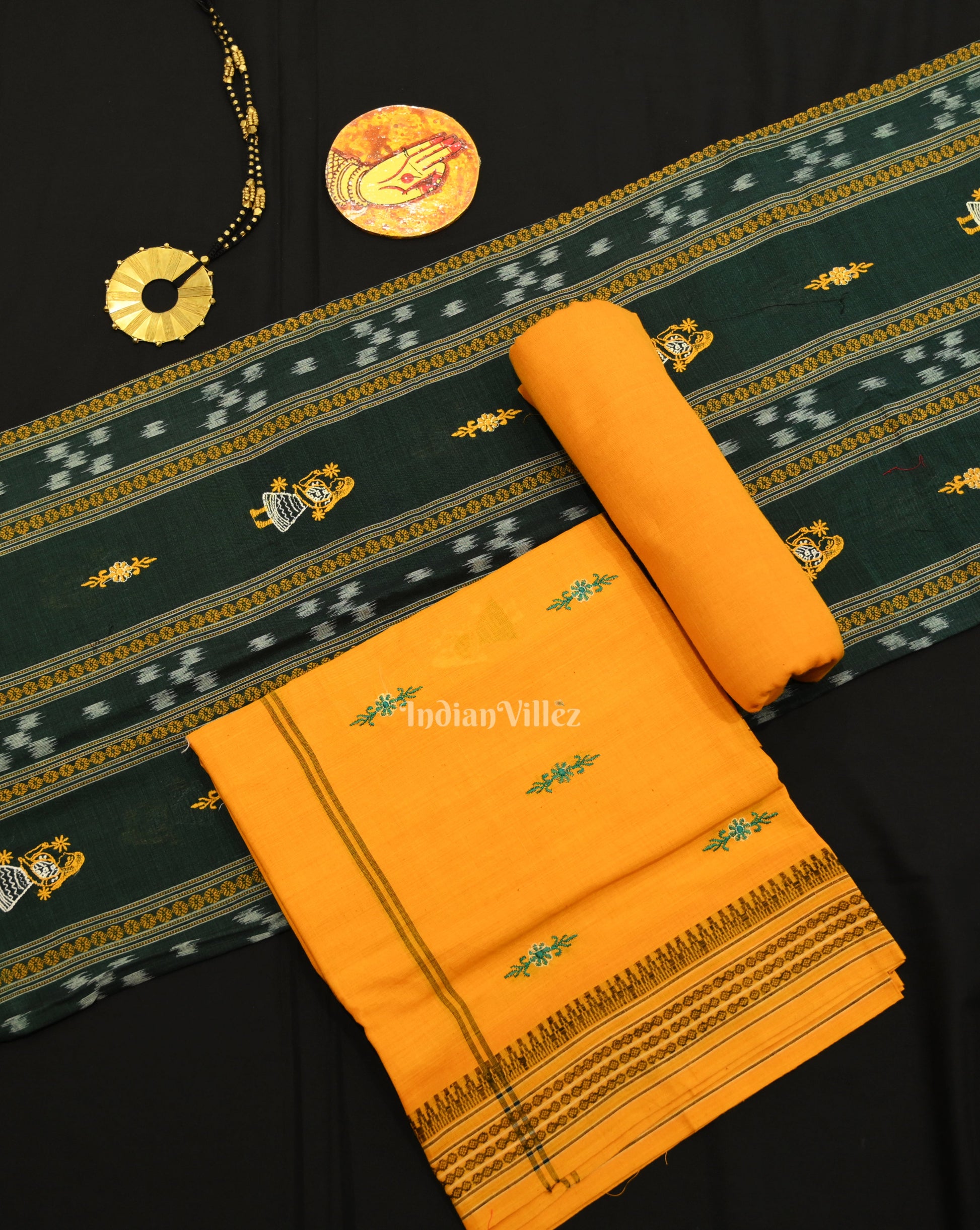 Green Yellow Doll Odisha Ikat Sambalpuri Cotton Dress set with Dupatta