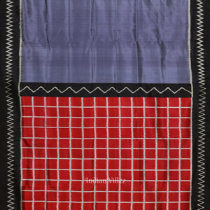 Ash Gray Contemporary Silk Saree with Red Checks Pallu