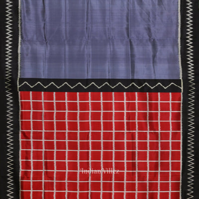 Ash Gray Contemporary Silk Saree with Red Checks Pallu
