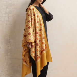 trueBrowns Mustard Embroidered  Woollen Stole