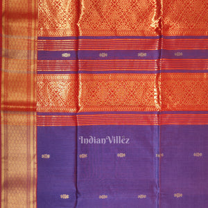 Blue Red Butta Design Pure Silk Cotton Maheshwari Saree with Zari Border